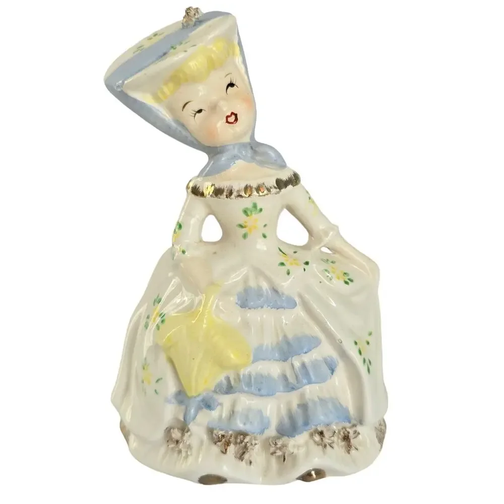 Vintage Figurine Planter Woman Bonnet 50s 60s Kitsch Japanese Gone With the Wind